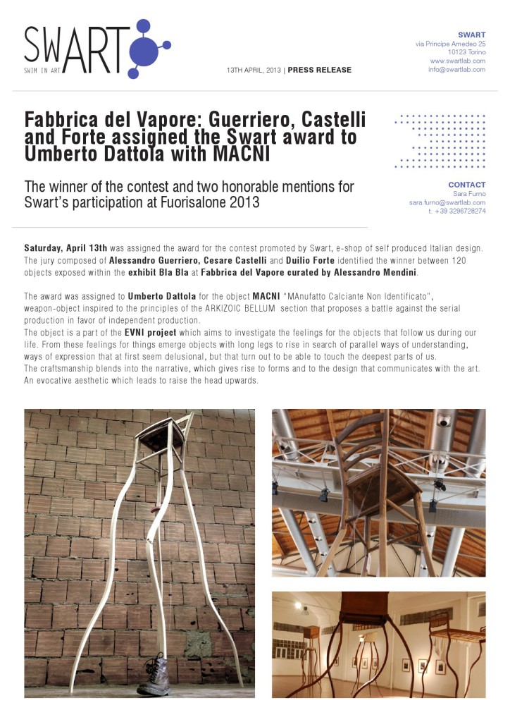 press release SWART contest at Fabbrica del Vapore